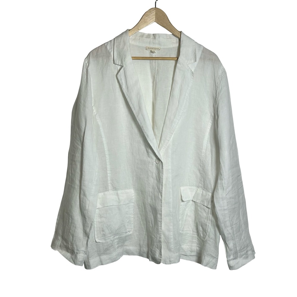 EILEEN FISHER Organic‎ Sheer Linen Blazer Size XL Lagenlook Minimalist Chic